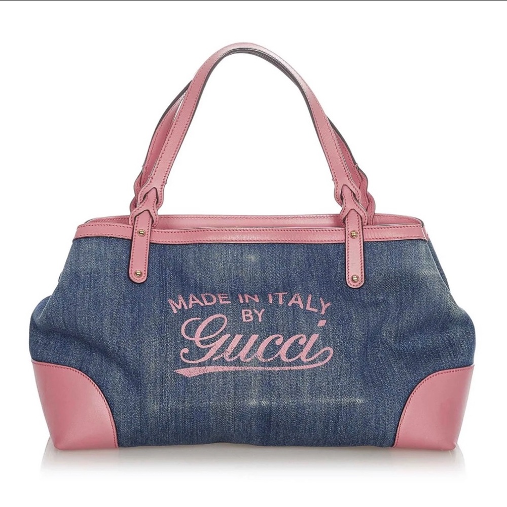 Authentic Gucci Denim Tote Bag Pink
